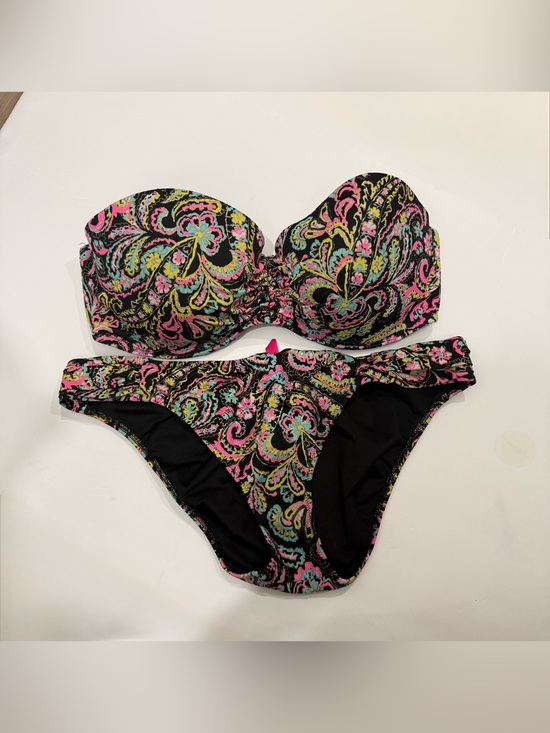 Victoria's Secret Other - Victoria's Secret paisley print bandeau bikini set in black, pink, and yellow